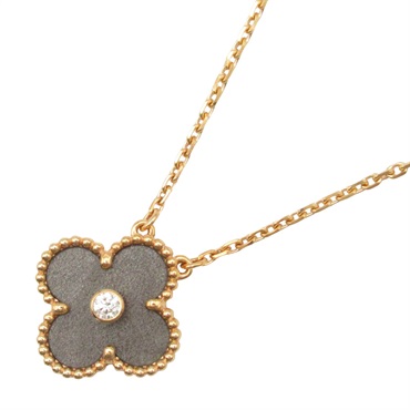 Van Cleef & Arpels Vintage Alhambra Necklace Obsidian 1P Diamond 18KPG Gold Used