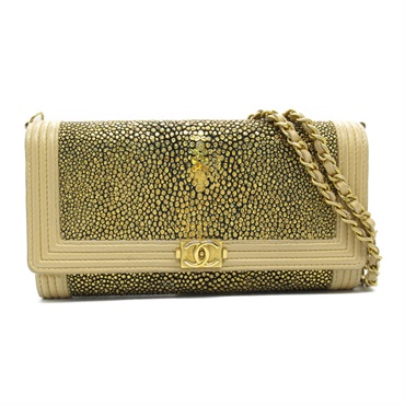 CHANEL Boy Chanel Chain shoulder bag Bi-fold Long Wallet leather GHW Used Women