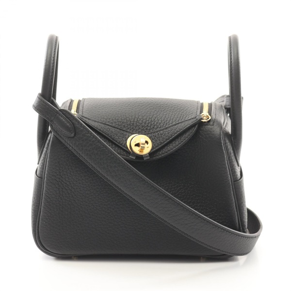 HERMES Lindy Mini Shoulder crossbody Bag W Taurillon Clemence Black Used GHW