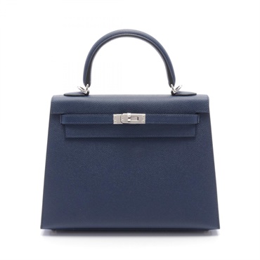 HERMES Kelly 25 Hand bag Outside stitched W 038416CK Epsom Blue Deep blue SHW