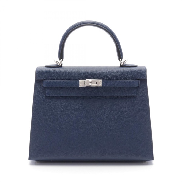 HERMES Kelly 25 Hand bag Outside stitched W 038416CK Epsom Blue Deep blue SHW