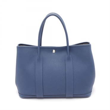 HERMES Garden party PM Tote Bag C Negonda leather Blue brighton Used SHW