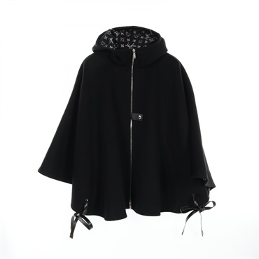 LOUIS VUITTON Hooded Cape Monogram poncho RM223W QWE wool silk Black Used Women