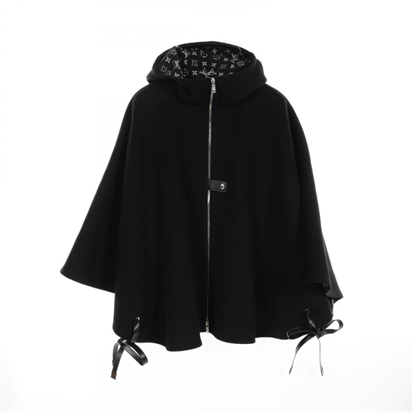LOUIS VUITTON Hooded Cape Monogram poncho RM223W QWE wool silk Black Used Women
