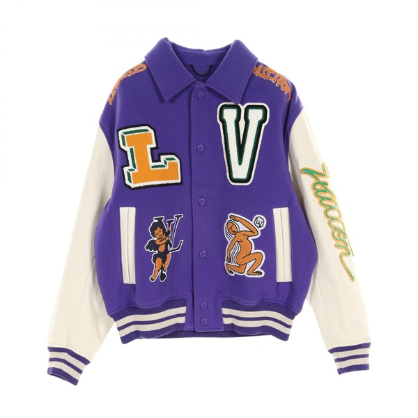 LOUIS VUITTON Multi Patch Mixed Leather Jacket RM222 wool leather Purple used 50