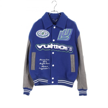 LOUIS VUITTON Varsity Jacket RM232HPL66ECAW wool leather Blue Used mens size 50