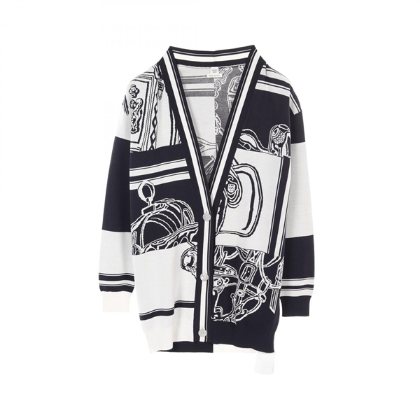 HERMES Golfer Cardigan In Desordre Finesse cardigan 46-7740 Silk White Women