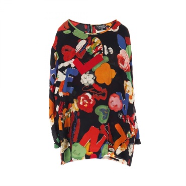 CHANEL Camelia blouse Tops silk Black Red Multicolor Used Women size 42