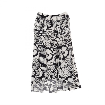 CHANEL Camellia COCO Mark skirt P71863V63357 silk White Black Used Women #36