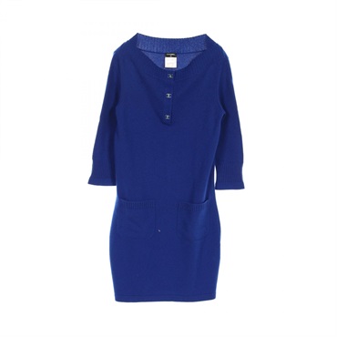 CHANEL COCO Mark button Dress P44445K04654 cashmere Blue Used Women size 38