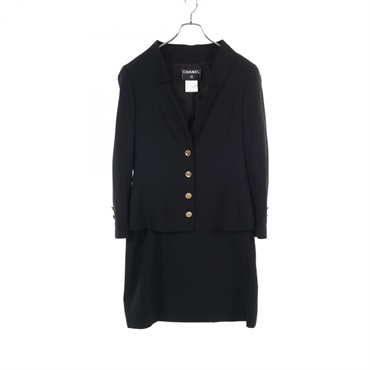 CHANEL COCO Mark button jacket skirt set P17768V09938 wool Black Used Women #42