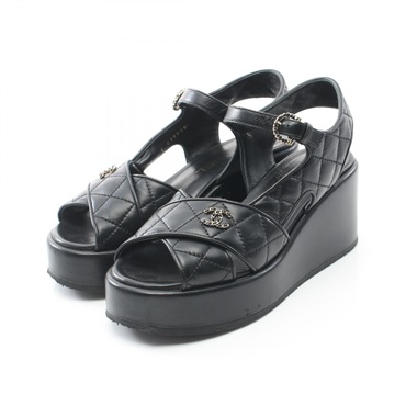 CHANEL COCO Mark Matelasse Sandals shoes 36C G39918 leather Black Used