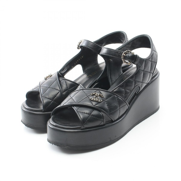 CHANEL COCO Mark Matelasse Sandals shoes 36C G39918 leather Black Used
