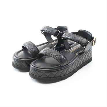 CHANEL Matelasse COCO Mark Sandals #37C shoes G39143 Lambskin Black Used