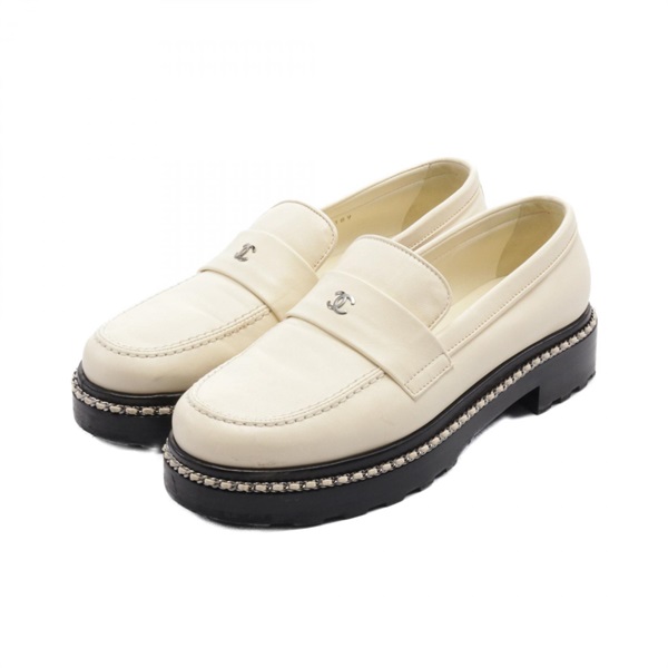 CHANEL COCO Mark loafers shoes #37.5 leather Beige Used