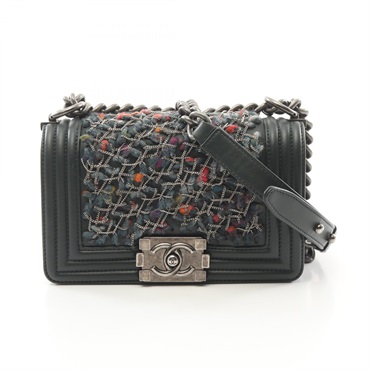 CHANEL Boy Chanel Small Shoulder Bag A67085 Lambskin wool Green Used Women