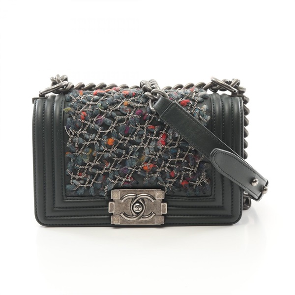CHANEL Boy Chanel Small Shoulder Bag A67085 Lambskin wool Green Used Women