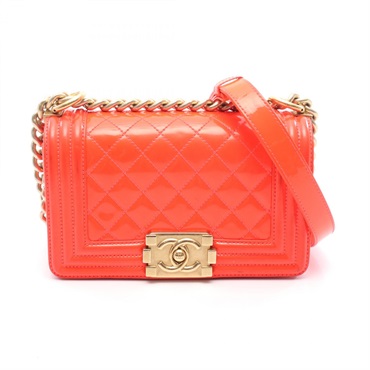 CHANEL Boy Chanel S Matelasse Chain Shoulder Bag A67085 Patent leather Orange