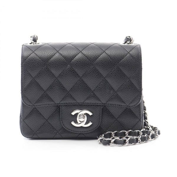 CHANEL Mini Matelasse Chain Shoulder Bag A35200 Grained calfskin Black Used SHW