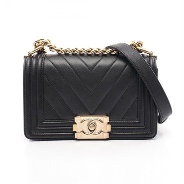 CHANEL Boy Chanel Small chain Shoulder Bag A67085 leather Black Used GHW