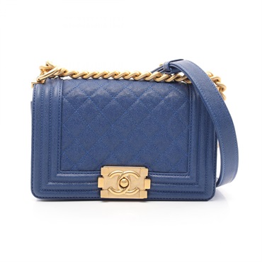 CHANEL Boy Chanel Small Shoulder Bag A67085 Grained calf Blue Used Women