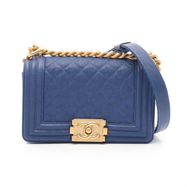 CHANEL Boy Chanel Small Shoulder Bag A67085 Grained calf Blue Used Women