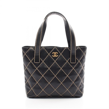 CHANEL Wild stitch Tote hand Bag A18126 leather Black Used GHW