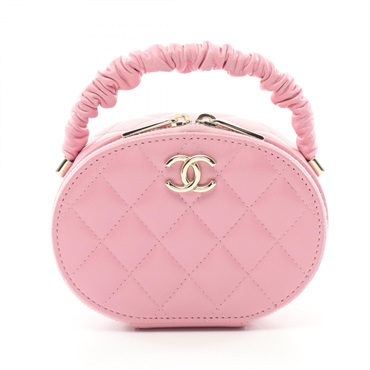 CHANEL Matelasse Hand vanity round bag leather Pink Used GHW