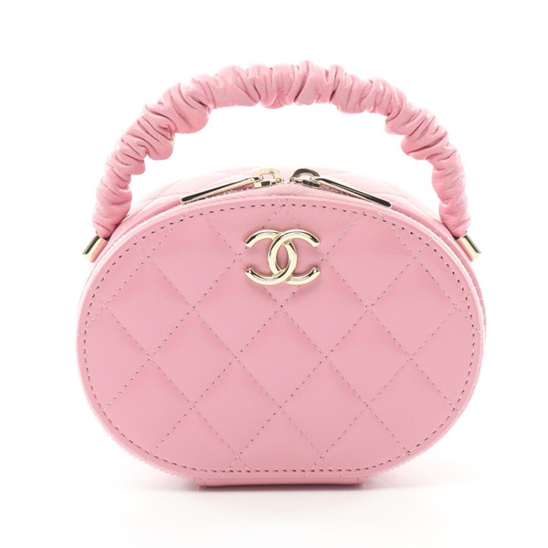 CHANEL Matelasse Hand vanity round bag leather Pink Used GHW
