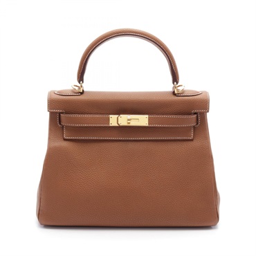 HERMES Kelly 28 Hand bag Z Inside stitched Togo leather  Brown Gold Used GHW