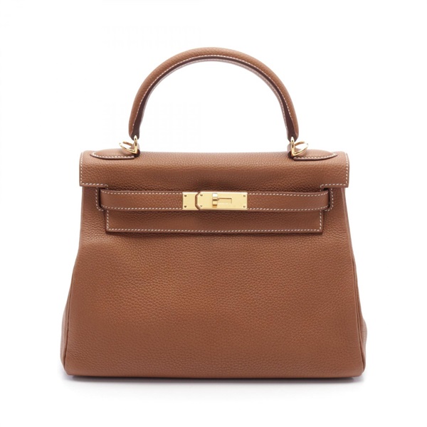 HERMES Kelly 28 Hand bag Z Inside stitched Togo leather  Brown Gold Used GHW