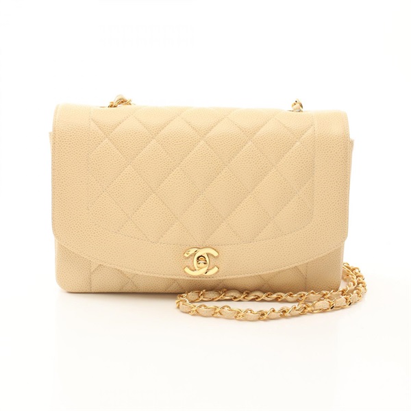 CHANEL Matelasse Diana Flap chain Shoulder Bag A01165 leather Beige Used GHW