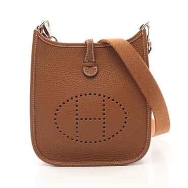 HERMES Evelyne TPM Shoulder Bag 069426CK Clemence leather Brown Gold Used B SHW