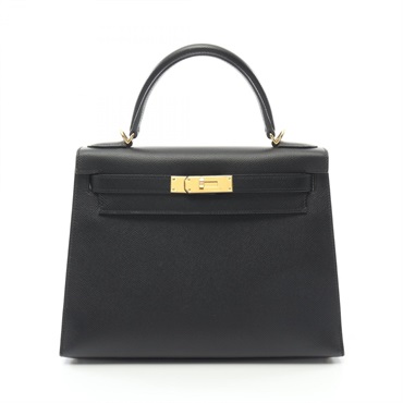 HERMES Kelly 28 Hand bag D Outside stitched 042319CC Epsom Black Used GHW