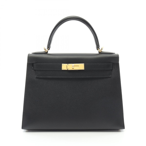 HERMES Kelly 28 Hand bag D Outside stitched 042319CC Epsom Black Used GHW