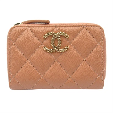 CHANEL Matelasse coin case purse wallet leather Pink Beige Used GHW