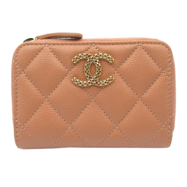 CHANEL Matelasse coin case purse wallet leather Pink Beige Used GHW