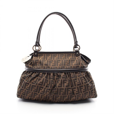 FENDI Chef bag zucca Shoulder Bag 8BH186 canvas leather Brown Used Women