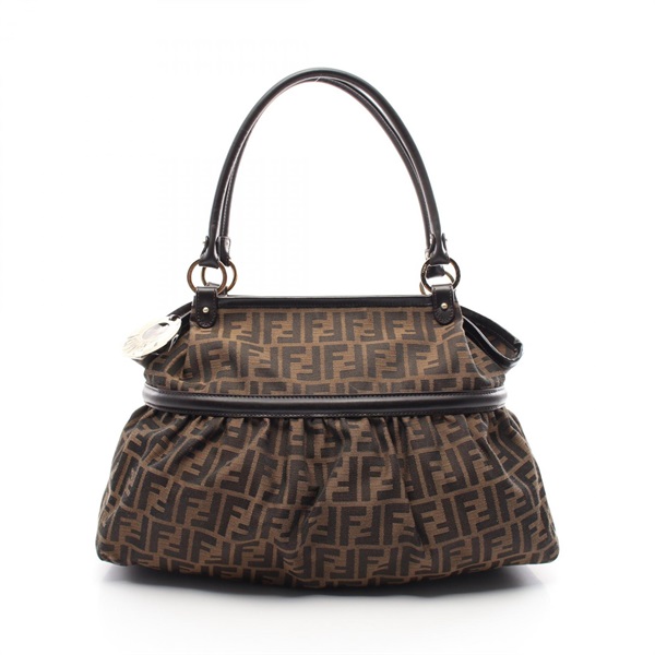 FENDI Chef bag zucca Shoulder Bag 8BH186 canvas leather Brown Used Women