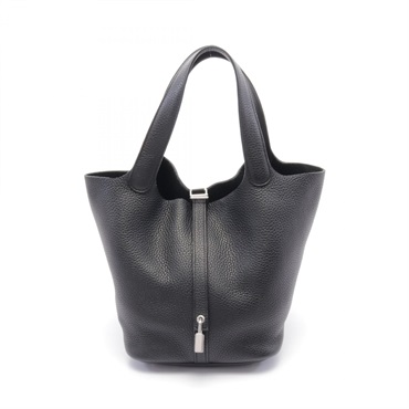 HERMES Picotin Lock MM Hand bag Y 060991CK Taurillon Clemence Black Used SHW