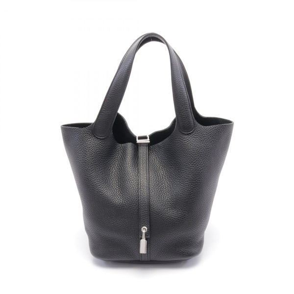 HERMES Picotin Lock MM Hand bag Y 060991CK Taurillon Clemence Black Used SHW