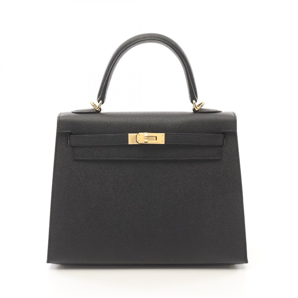 HERMES Kelly 25 Handbag 038416CC Epsom leather Black Used Women W GHW