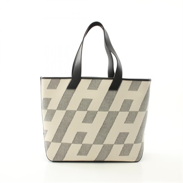 HERMES HH en Biais GM Tote Bag Z Toile H Swift leather White Black Ecru Used