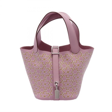 HERMES Picotin Lock Micro Lucky Daisy Hand bag U Swift Mauve sylvestre SHW