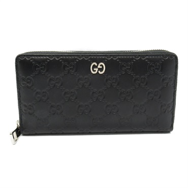 GUCCI Guccissima Around zip long wallet purse 473928 leather Black Used