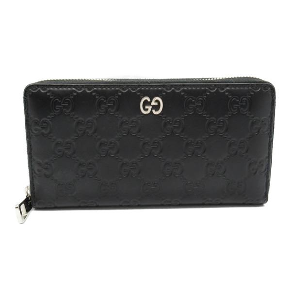 GUCCI Guccissima Around zip long wallet purse 473928 leather Black Used
