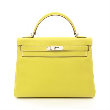 HERMES Kelly 32 2way Handbag Epsom leather Yellow Pearl grey Lime Used O SHW