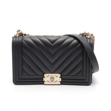 CHANEL Boy chanel chain Shoulder Bag A67086 leather Black Used GHW