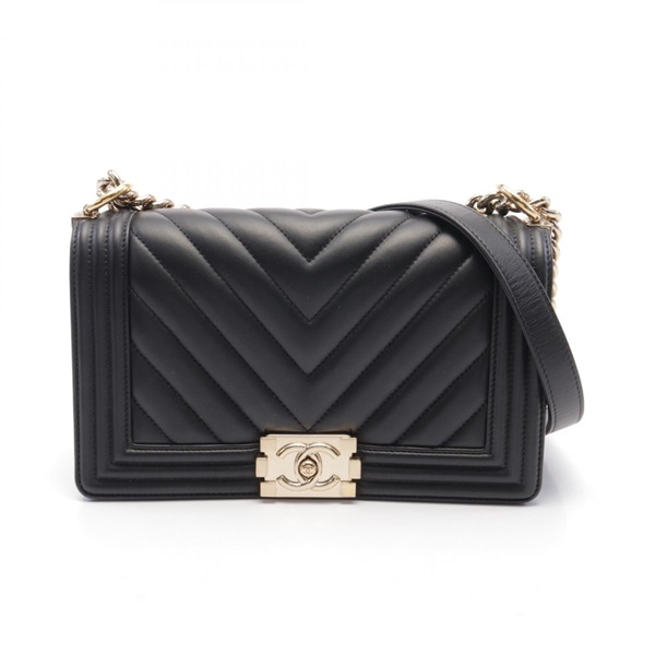 CHANEL Boy chanel chain Shoulder Bag A67086 leather Black Used GHW
