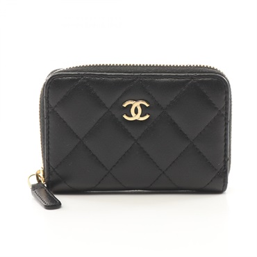 CHANEL Classic Zip Coin Purse Matelasse wallet AP0216 Lambskin Black Used GHW